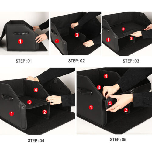 4x 60cm Leather Car Boot Collapsible Folding Cargo Organizer Portable Storage Box with Lock Black - Image 7