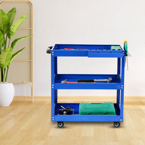 3 Tier Tool Storage Cart Portable Service Utility Heavy Duty Mobile Trolley Blue - Image 2