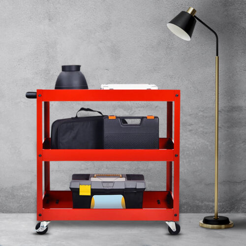3 Tier Tool Storage Cart Portable Service Utility Heavy Duty Mobile Trolley Red - Image 3