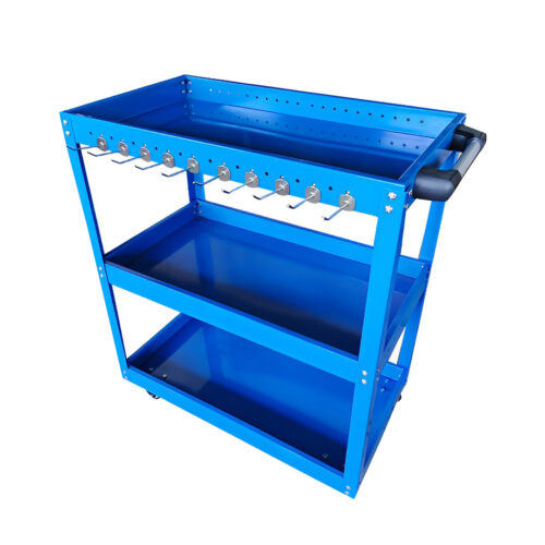 3 Tier Tool Storage Cart Portable Service Utility Heavy Duty Mobile Trolley with Hooks Blue