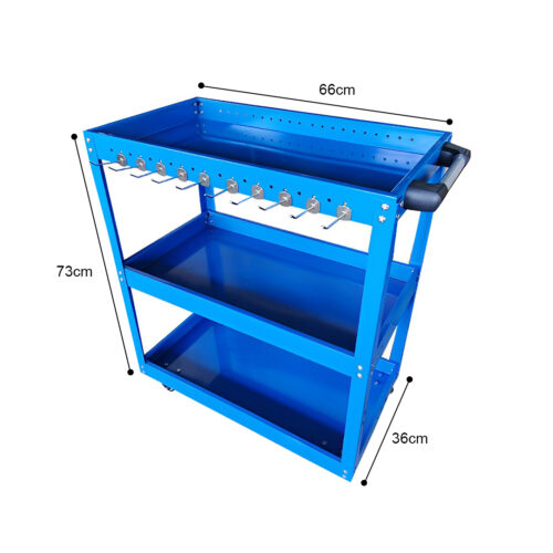 3 Tier Tool Storage Cart Portable Service Utility Heavy Duty Mobile Trolley with Hooks Blue - Image 4