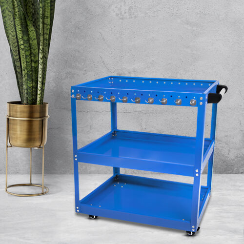 3 Tier Tool Storage Cart Portable Service Utility Heavy Duty Mobile Trolley with Hooks Blue - Image 5