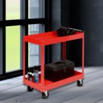 2x 2 Tier Tool Storage Cart Portable Service Utility Heavy Duty Mobile Trolley Red