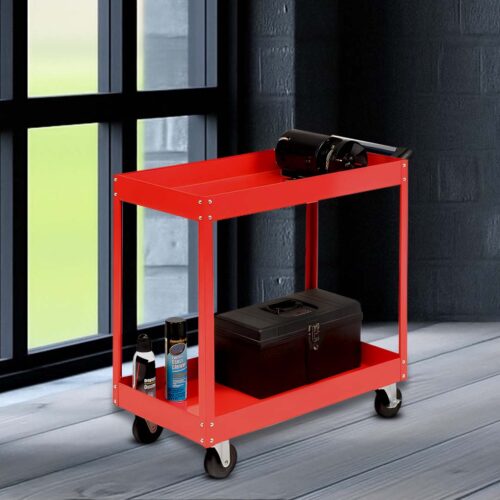 2x 2 Tier Tool Storage Cart Portable Service Utility Heavy Duty Mobile Trolley Red