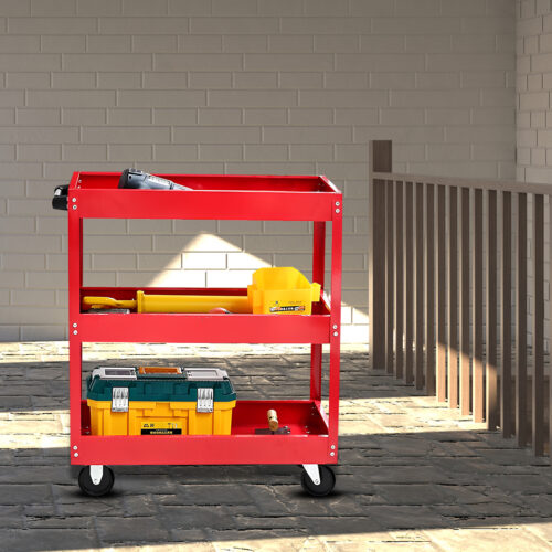 2x 2 Tier Tool Storage Cart Portable Service Utility Heavy Duty Mobile Trolley Red - Image 2
