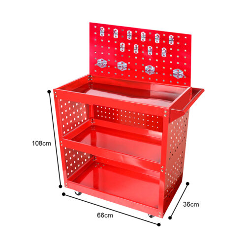 3 Tier Tool Storage Cart Portable Service Utility Heavy Duty Mobile Trolley with Porous Side Panels - Image 2