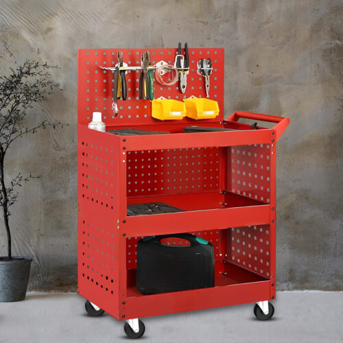 3 Tier Tool Storage Cart Portable Service Utility Heavy Duty Mobile Trolley with Porous Side Panels - Image 4