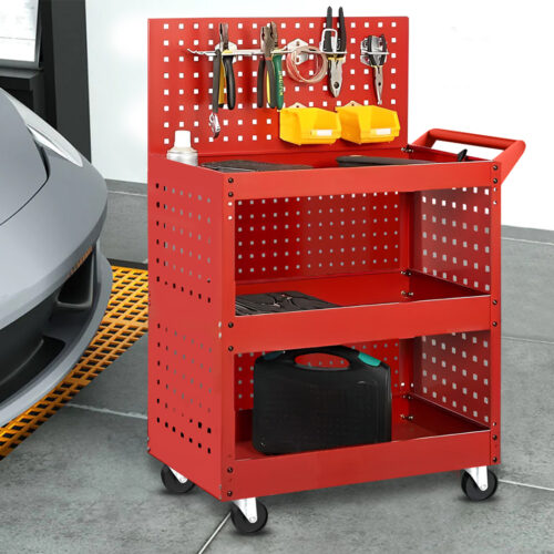 3 Tier Tool Storage Cart Portable Service Utility Heavy Duty Mobile Trolley with Porous Side Panels - Image 5