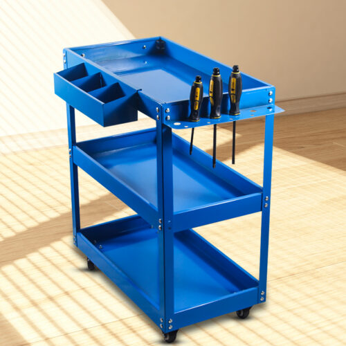 2x 3 Tier Tool Storage Cart Portable Service Utility Heavy Duty Mobile Trolley Blue - Image 2