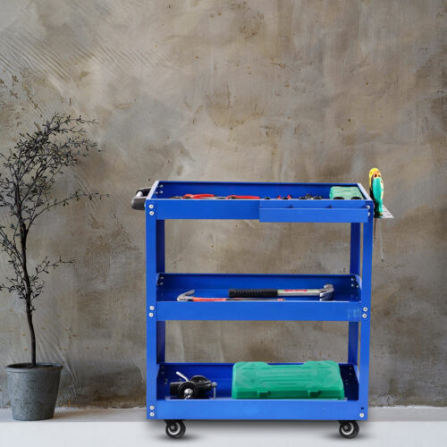 2x 3 Tier Tool Storage Cart Portable Service Utility Heavy Duty Mobile Trolley Blue - Image 3