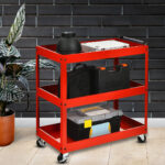 2x 3 Tier Tool Storage Cart Portable Service Utility Heavy Duty Mobile Trolley Red
