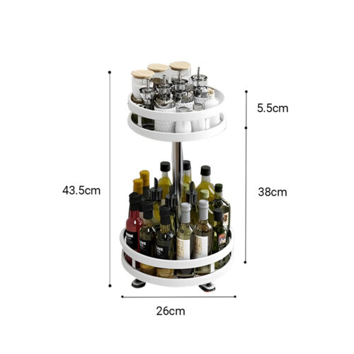 2 Tier Steel White Round Rotating Kitchen Portable Storage Spice Kitchen Countertop Organiser Shelf - Image 4