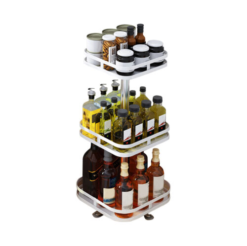 3 Tier Steel White Square Rotating Kitchen Portable Storage Spice Kitchen Countertop Organiser Shelf