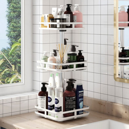 3 Tier Steel White Square Rotating Kitchen Portable Storage Spice Kitchen Countertop Organiser Shelf - Image 5