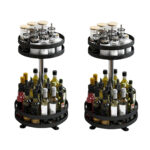2x 2 Tier Steel Black Round Rotating Kitchen Portable Storage Spice Kitchen Countertop Organiser Shelf