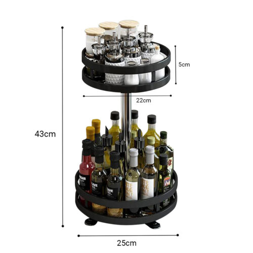 2x 2 Tier Steel Black Round Rotating Kitchen Portable Storage Spice Kitchen Countertop Organiser Shelf - Image 5