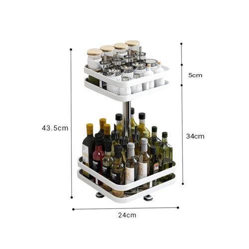 2x 2 Tier Steel White Square Rotating Kitchen Portable Storage Spice Kitchen Countertop Organiser Shelf - Image 5