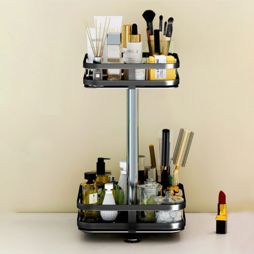 2x 2 Tier Steel Black Square Rotating Kitchen Portable Storage Spice Kitchen Countertop Organiser Shelf - Image 2