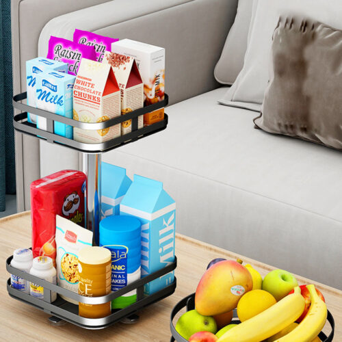 2x 2 Tier Steel Black Square Rotating Kitchen Portable Storage Spice Kitchen Countertop Organiser Shelf - Image 3