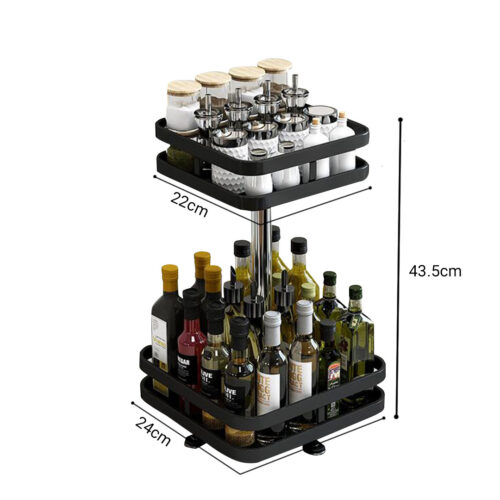 2x 2 Tier Steel Black Square Rotating Kitchen Portable Storage Spice Kitchen Countertop Organiser Shelf - Image 5