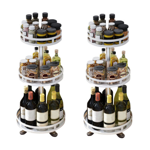 2x 3 Tier Steel White Round Rotating Kitchen Portable Storage Spice Kitchen Countertop Organiser Shelf