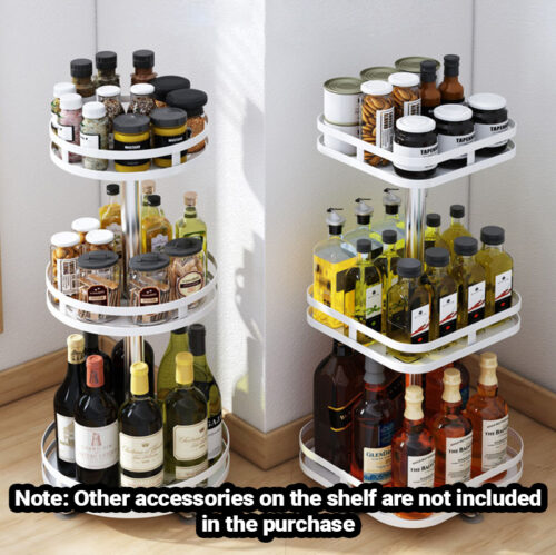 2x 3 Tier Steel White Square Rotating Kitchen Portable Storage Spice Kitchen Countertop Organiser Shelf - Image 3