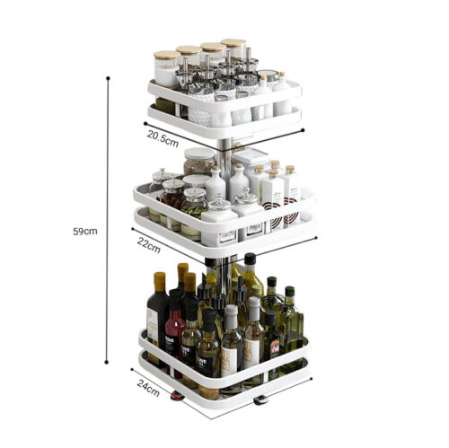 2x 3 Tier Steel White Square Rotating Kitchen Portable Storage Spice Kitchen Countertop Organiser Shelf - Image 6