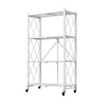 4 Tier Steel White Folding Kitchen Cart Multi-Functional Shelves Portable Storage Organizer with Wheels
