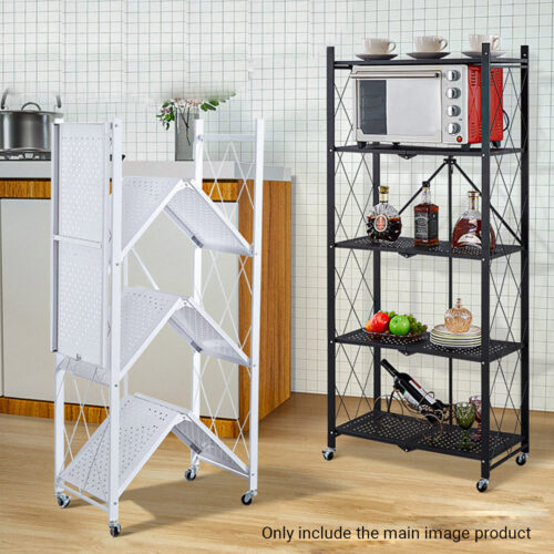 4 Tier Steel White Folding Kitchen Cart Multi-Functional Shelves Portable Storage Organizer with Wheels - Image 4
