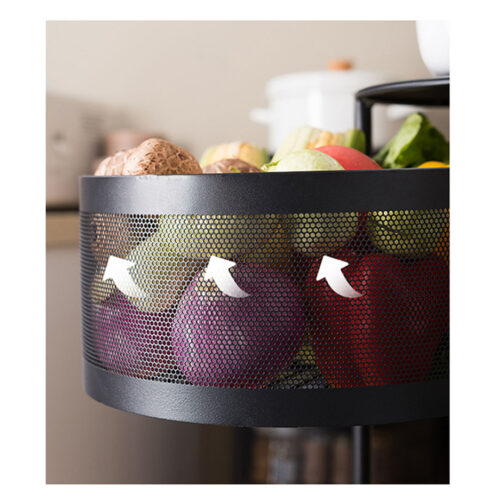 5 Tier Steel Round Rotating Kitchen Cart Multi-Functional Shelves Portable Storage Organizer with Wheels - Image 5
