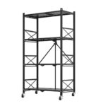4 Tier Steel Black Folding Display Stand Multi-Functional Shelves Portable Storage Organizer with Wheels