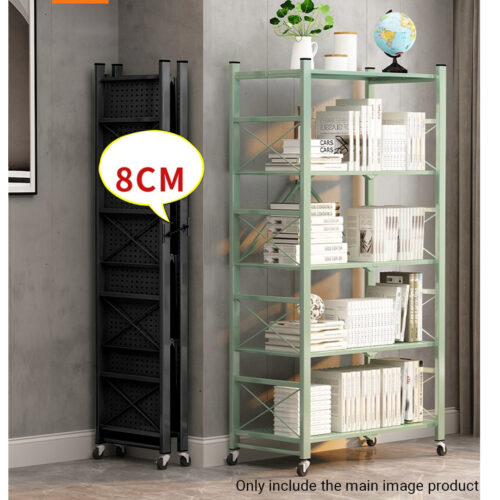 4 Tier Steel Black Folding Display Stand Multi-Functional Shelves Portable Storage Organizer with Wheels - Image 4