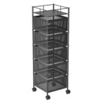 5 Tier Steel Square Rotating Kitchen Cart Multi-Functional Shelves Portable Storage Organizer with Wheels