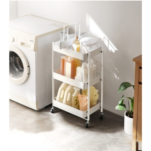 2x 3 Tier Steel White Folding Kitchen Cart Multi-Functional Shelves Portable Storage Organizer with Wheels - Image 7