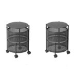 2x 2 Tier Steel Round Rotating Kitchen Cart Multi-Functional Shelves Portable Storage Organizer with Wheels
