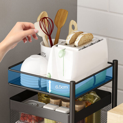 2x 2 Tier Steel Square Rotating Kitchen Cart Multi-Functional Shelves Portable Storage Organizer with Wheels - Image 6