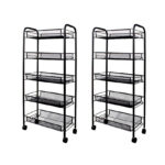 2x 5 Tier Steel Black Bee Mesh Kitchen Cart Multi-Functional Shelves Portable Storage Organizer with Wheels