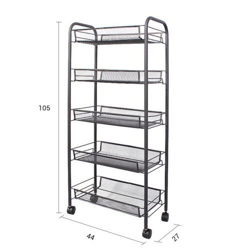 2x 5 Tier Steel Black Bee Mesh Kitchen Cart Multi-Functional Shelves Portable Storage Organizer with Wheels - Image 5