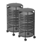 2x 3 Tier Steel Round Rotating Kitchen Cart Multi-Functional Shelves Portable Storage Organizer with Wheels