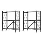 2x 3 Tier Steel Black Folding Kitchen Cart Multi-Functional Shelves Portable Storage Organizer with Wheels