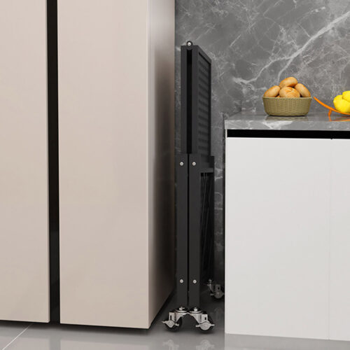 2x 3 Tier Steel Black Folding Kitchen Cart Multi-Functional Shelves Portable Storage Organizer with Wheels - Image 5
