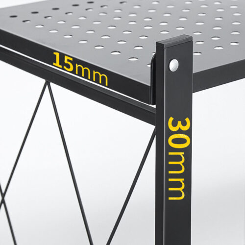 2x 3 Tier Steel Black Folding Kitchen Cart Multi-Functional Shelves Portable Storage Organizer with Wheels - Image 8