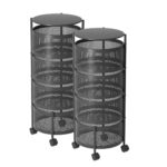 2x 4 Tier Steel Round Rotating Kitchen Cart Multi-Functional Shelves Portable Storage Organizer with Wheels