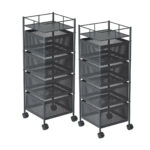 2x 4 Tier Steel Square Rotating Kitchen Cart Multi-Functional Shelves Portable Storage Organizer with Wheels