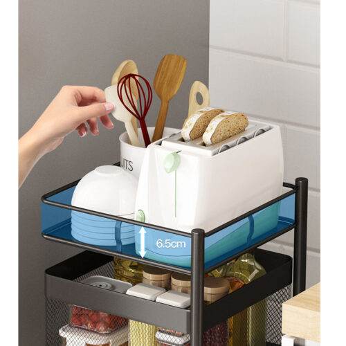2x 4 Tier Steel Square Rotating Kitchen Cart Multi-Functional Shelves Portable Storage Organizer with Wheels - Image 5