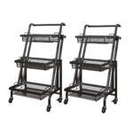 2x 3 Tier Steel Black Adjustable Kitchen Cart Multi-Functional Shelves Portable Storage Organizer with Wheels