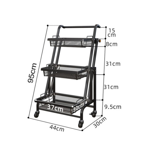 2x 3 Tier Steel Black Adjustable Kitchen Cart Multi-Functional Shelves Portable Storage Organizer with Wheels - Image 2