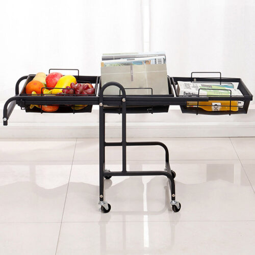 2x 3 Tier Steel Black Adjustable Kitchen Cart Multi-Functional Shelves Portable Storage Organizer with Wheels - Image 6