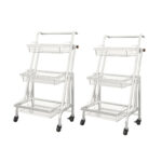 2x 3 Tier Steel White Adjustable Kitchen Cart Multi-Functional Shelves Portable Storage Organizer with Wheels