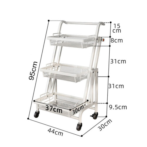 2x 3 Tier Steel White Adjustable Kitchen Cart Multi-Functional Shelves Portable Storage Organizer with Wheels - Image 2
